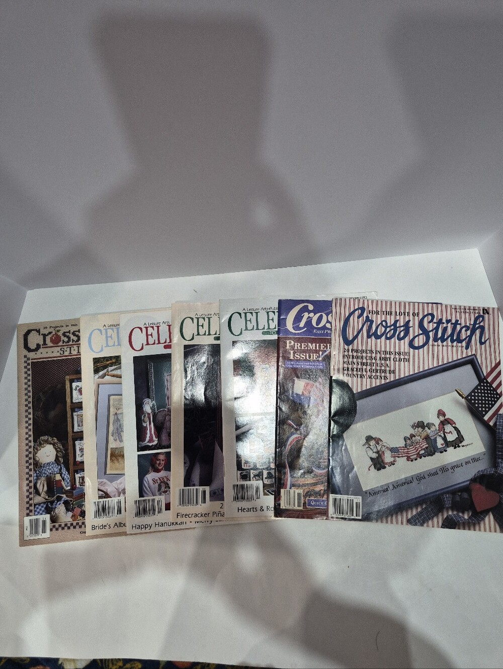 Lot Of Seven Vintage Cross Stitch Magazines With Patterns & Crafts